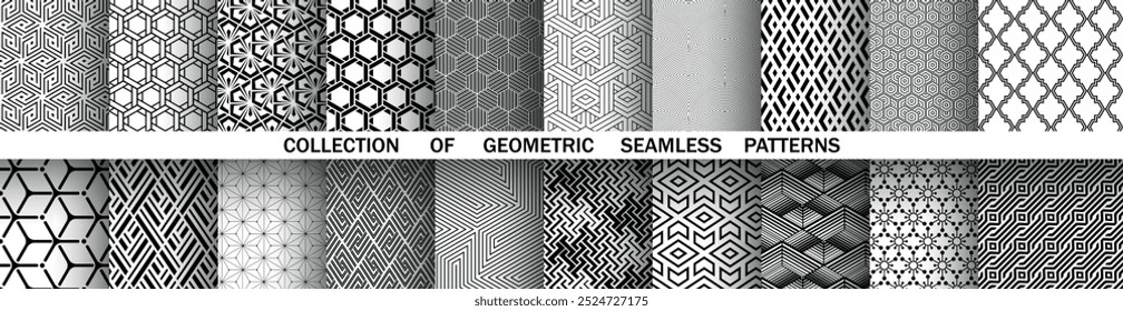 Conjunto geométrico de patrones en blanco y negro sin costuras. Gráficos de Vector simples.