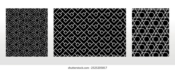 Geometric set of seamless black and white patterns. Simple vector graphics.