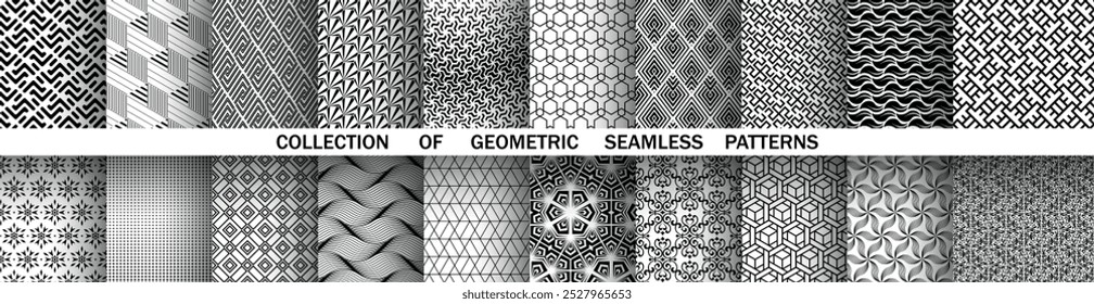 Geometric set of seamless black and white patterns. Simple vector graphics.