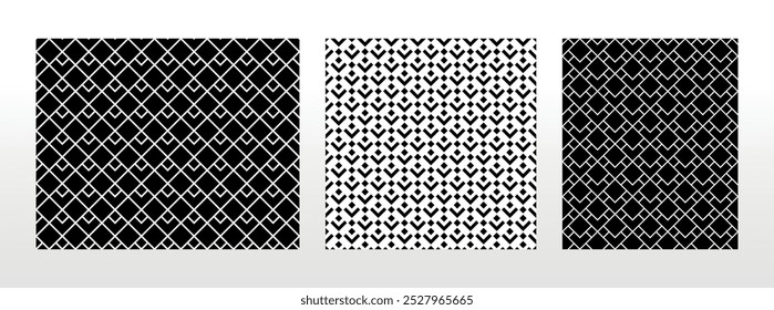Conjunto geométrico de padrões preto e branco sem costura. Gráficos simples vetoriais.