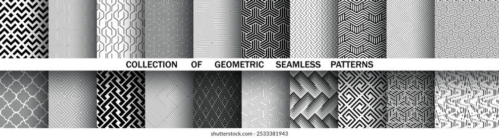 Conjunto geométrico de patrones en blanco y negro sin costuras. Gráficos de Vector simples.