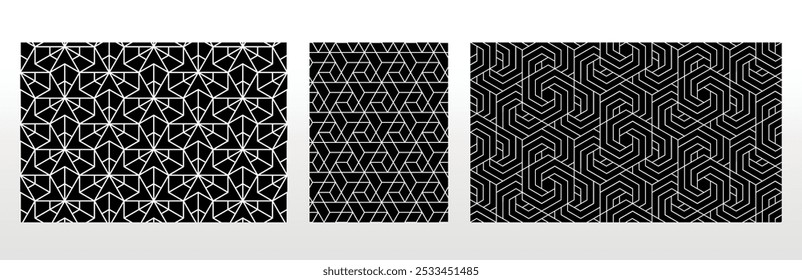Geometric set of seamless black and white patterns. Simple vector graphics.