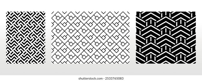 Geometric set of seamless black and white patterns. Simple vector graphics.