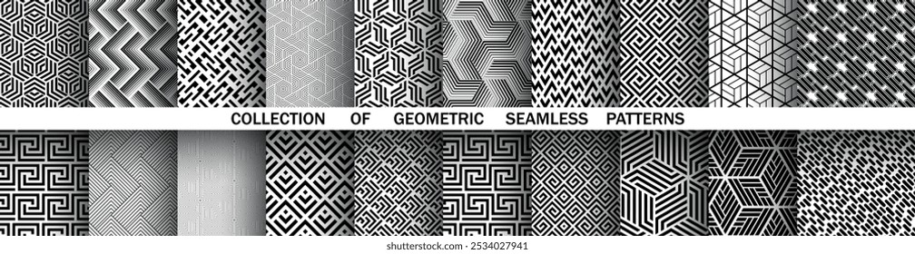 Conjunto geométrico de patrones en blanco y negro sin costuras. Gráficos de Vector simples.