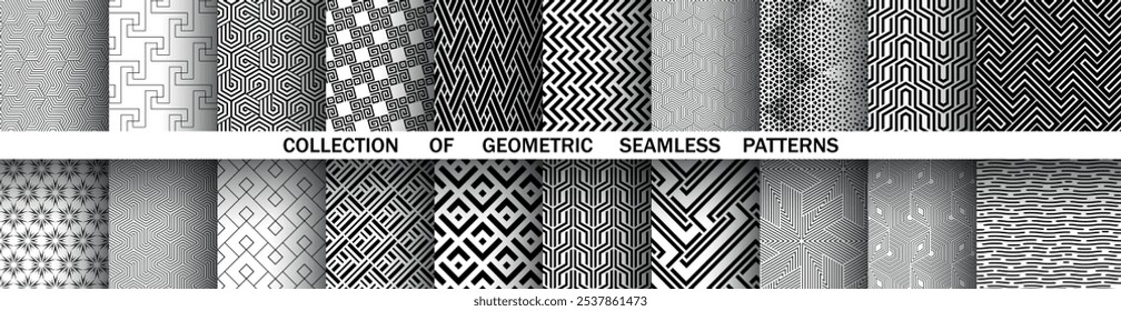 Conjunto geométrico de patrones en blanco y negro sin costuras. Gráficos de Vector simples.