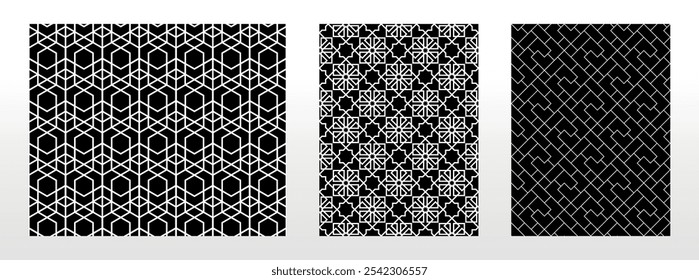 Geometric set of seamless black and white patterns. Simple vector graphics.