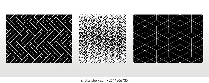 Geometric set of seamless black and white patterns. Simple vector graphics.