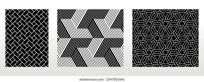 Geometric set of seamless black and white patterns. Simple vector graphics.