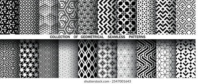 Geometric set of seamless black and white patterns. Simple vector graphics.