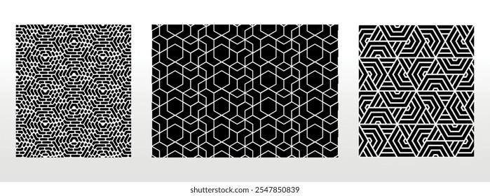 Geometric set of seamless black and white patterns. Simple vector graphics.