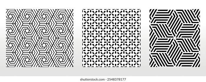 Geometric set of seamless black and white patterns. Simple vector graphics.