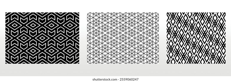Geometric set of seamless black and white patterns. Simple vector graphics.