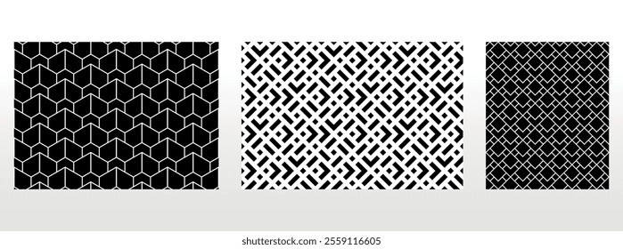 Geometric set of seamless black and white patterns. Simple vector graphics.