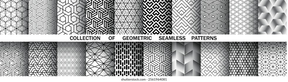 Geometric set of seamless black and white patterns. Simple vector graphics.