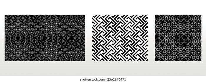 Geometric set of seamless black and white patterns. Simple vector graphics.