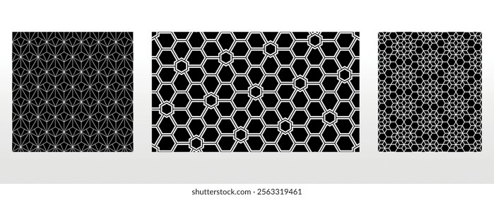 Geometric set of seamless black and white patterns. Simple vector graphics.