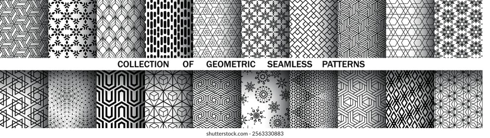 Geometric set of seamless black and white patterns. Simple vector graphics.