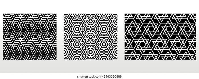 Geometric set of seamless black and white patterns. Simple vector graphics.