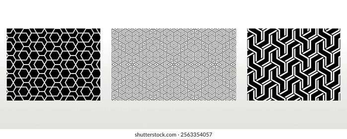 Geometric set of seamless black and white patterns. Simple vector graphics.
