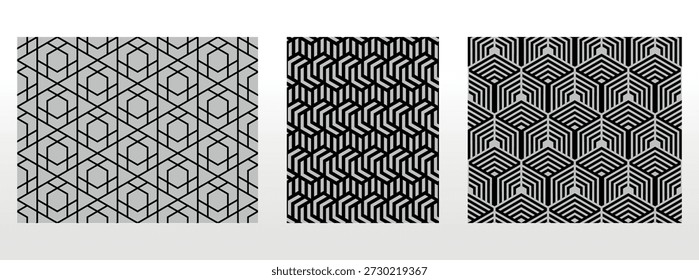 Geometric set of seamless black and white patterns. Simple vector graphics.