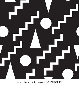 Geometric set  seamless black and white pattern. Perfect illustration for web background or print wrapping decoration and fashion textile, fabric, and interior design.