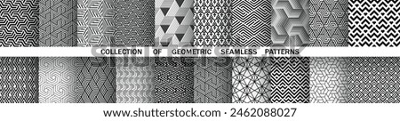 Geometric set of seamless black and white patterns. Simple vector graphics.