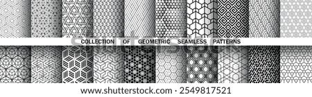 Geometric set of seamless black and white patterns. Simple vector graphics.