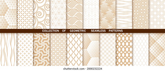 Geometric set of seamless gold and white patterns. Simple vector graphics