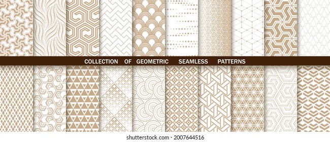 Geometric set of seamless gold and white patterns. Simple vector graphics