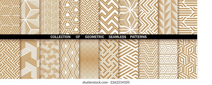 Geometric set of seamless gold and white patterns. Simpless vector graphics
