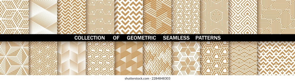 Geometric set of seamless gold and white patterns. Simpless vector graphics