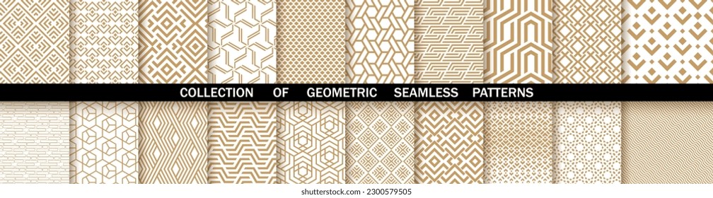 Geometric set of seamless gold and white patterns. Simpless vector graphics