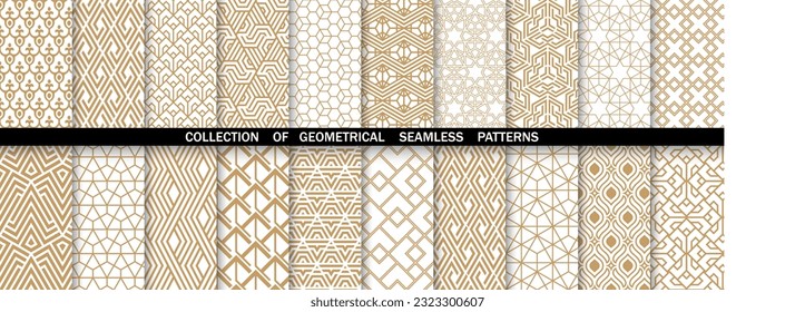 Geometric set of seamless gold and white patterns. Simpless vector graphics
