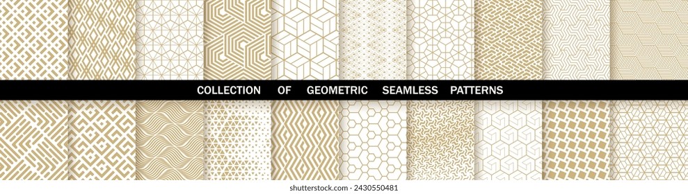 Conjunto geométrico de patrones de oro y blanco sin costuras. Gráficos vectoriales simples