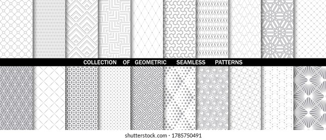 Geometric set of seamless gray and white patterns. Simple vector graphics.