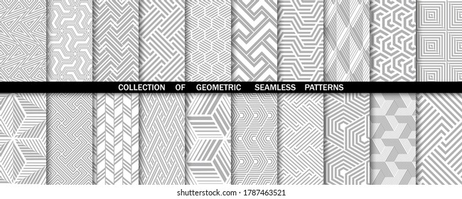 Geometric set of seamless gray and white patterns. Simple vector graphics.