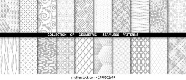 Geometric set of seamless gray and white patterns. Simple vector graphics.