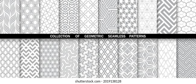 Conjunto geométrico de patrones blancos y grises sin soldadura. Gráficos vectoriales simples.