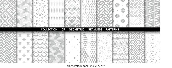 Geometrischer Satz nahtloser grauer und weißer Muster. Einfache Vektorgrafik.