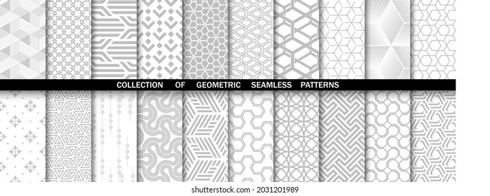 Geometric set of seamless gray and white patterns. Simple vector graphics.