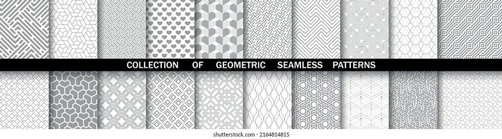 Geometric set of seamless gray and white patterns. Simpless vector graphics.