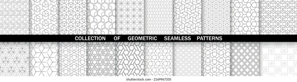 Geometrischer Satz nahtloser grauer und weißer Muster. Einfache Vektorgrafik.
