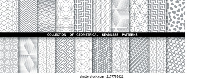 Geometric set of seamless gray and white patterns. Simpless vector graphics.