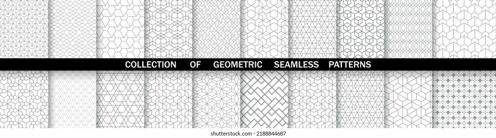 Geometric set of seamless gray and white patterns. Simpless vector graphics.