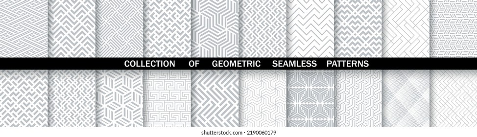 Geometric set of seamless gray and white patterns. Simpless vector graphics.