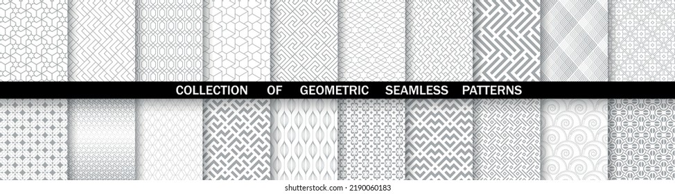 Geometric set of seamless gray and white patterns. Simpless vector graphics.