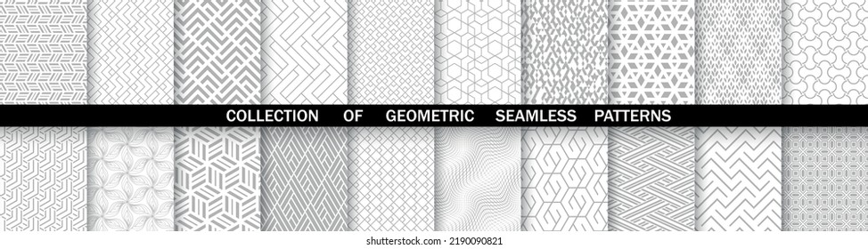 Geometric set of seamless gray and white patterns. Simpless vector graphics.