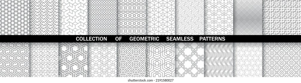 Geometric set of seamless gray and white patterns. Simpless vector graphics.