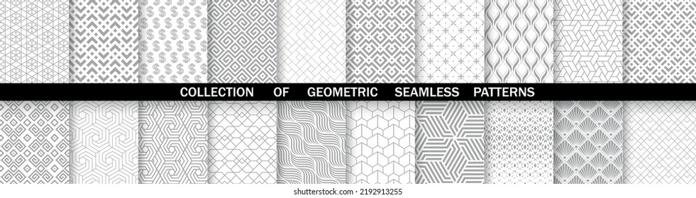 Geometric set of seamless gray and white patterns. Simpless vector graphics.