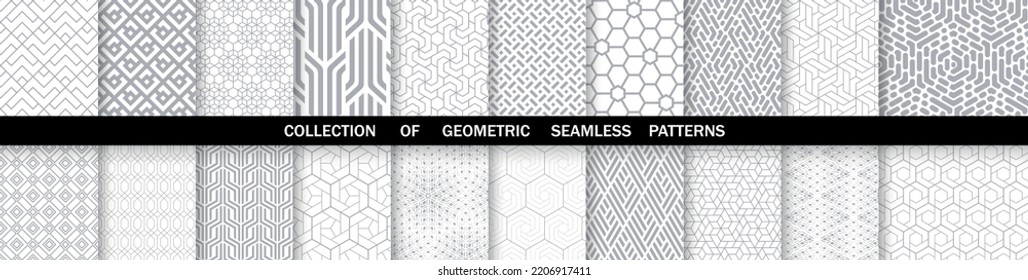 Conjunto geométrico de patrones blancos y grises sin soldadura. Gráficos vectoriales simples.